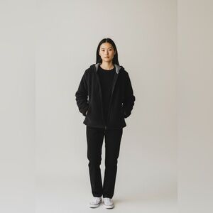 Sandro Women’s Black Zip Front Hooded Fleece Jacket Size XL